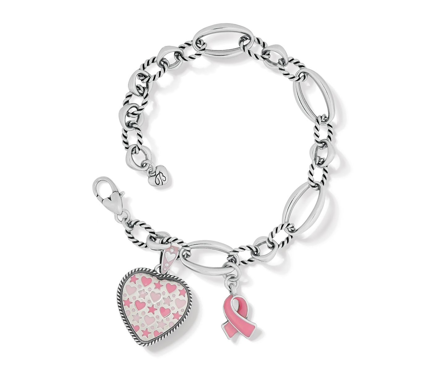 Silver breast cancer stacking bracelet Pink ribbon charm womens  My  Silver Wish